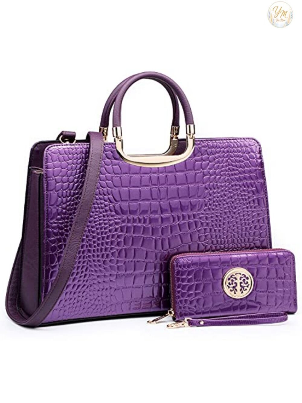 Vegan PU Leather Satchel Handbag with Matching Wallet Work Tote